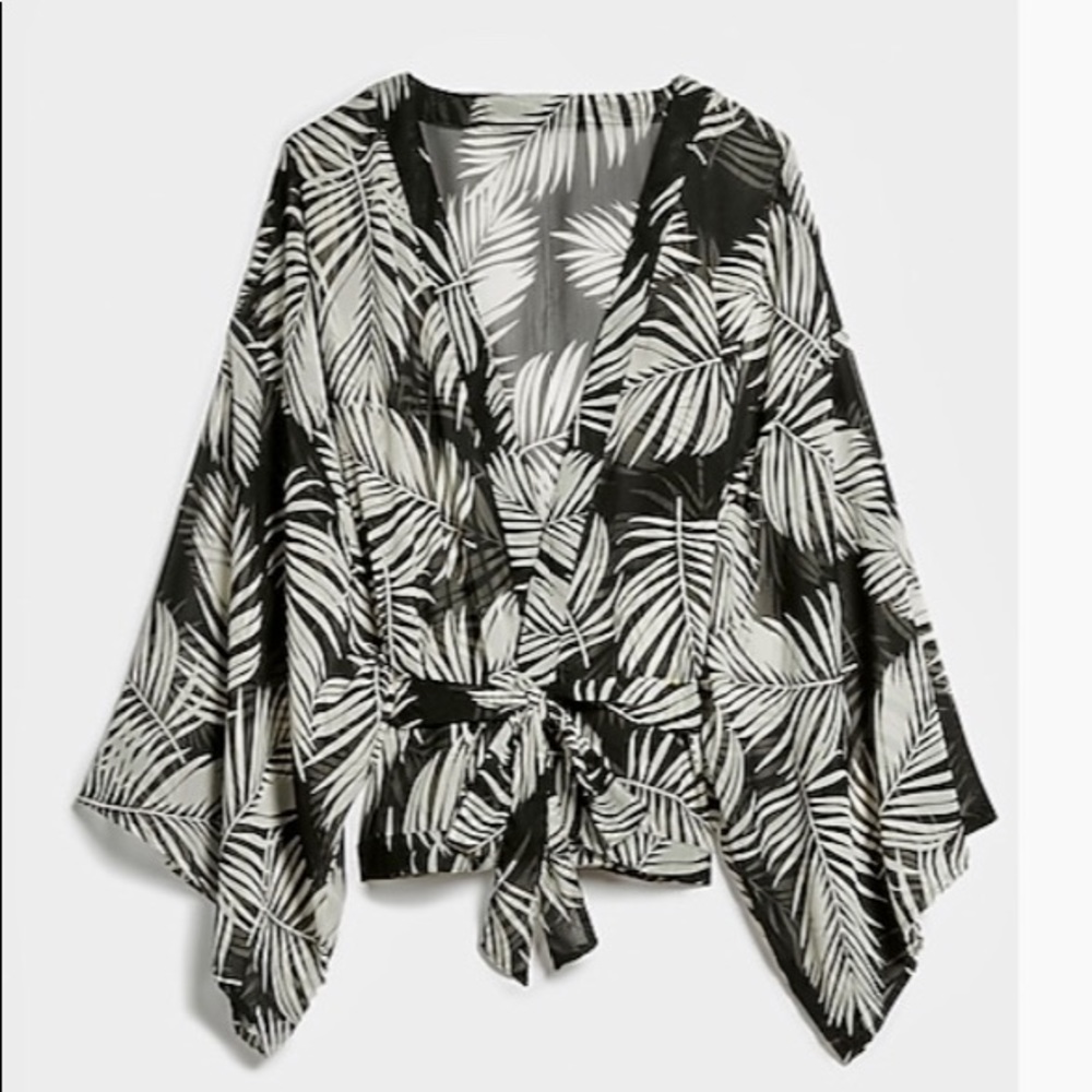 Express Palm Print Chiffon Kimono Cover-Up